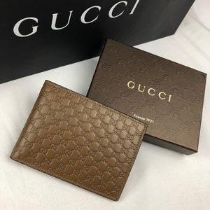NWT Men's Gucci GG Embossed Brown Leather Wallet